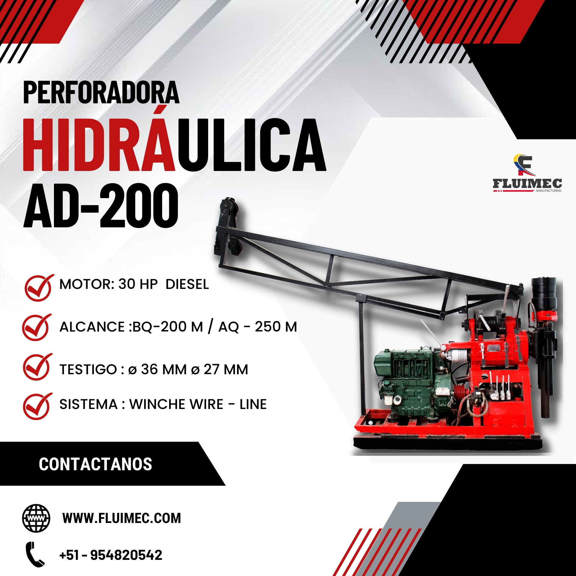 PERFORADORA HIDRAULICA AD - 200 MOTOR DIESEL 